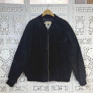 Vtg Black Suede Leather Bomber Jacket Mens XLarge Lined Quilted Retro Grunge